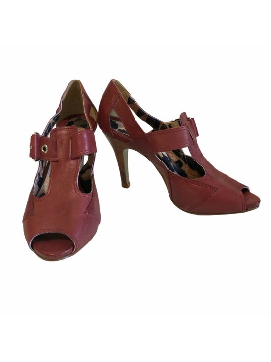 Bruno Menegatti Womens 6 Heels Leather Peep Toe Made in Brazil Buckle Pumps EUC - Picture 2 of 12